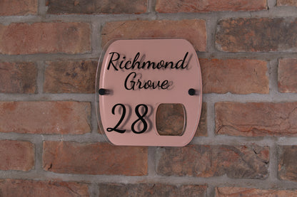 Double Layer Acrylic House Sign - Rounded Rectangle - Brushed Steel Effect