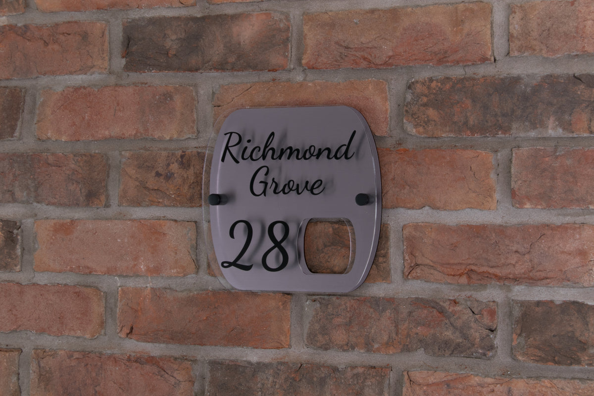 Double Layer Acrylic House Sign - Rounded Rectangle - Brushed Steel Effect