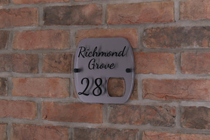 Double Layer Acrylic House Sign - Rounded Rectangle - Brushed Steel Effect