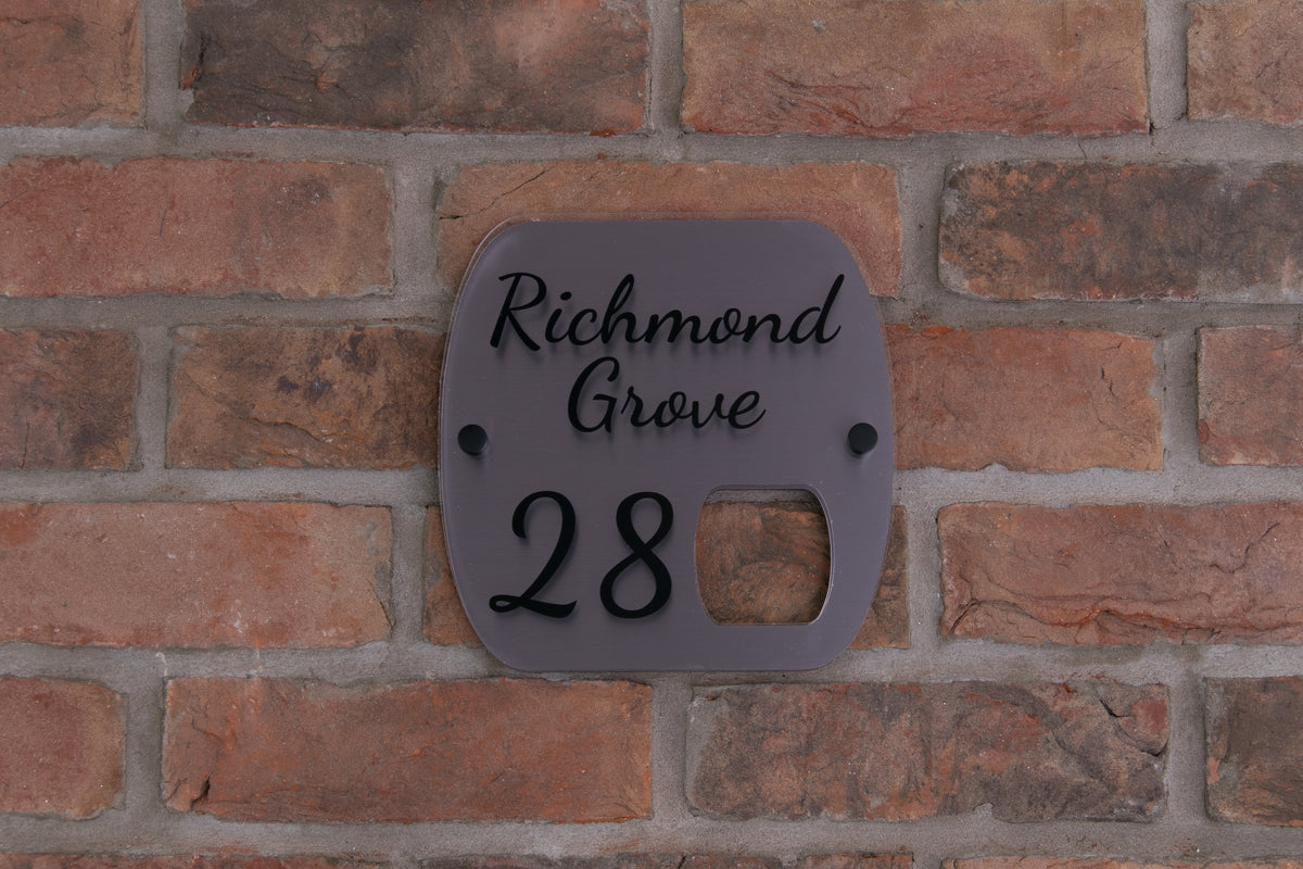 Double Layer Acrylic House Sign - Rounded Rectangle - Brushed Steel Effect