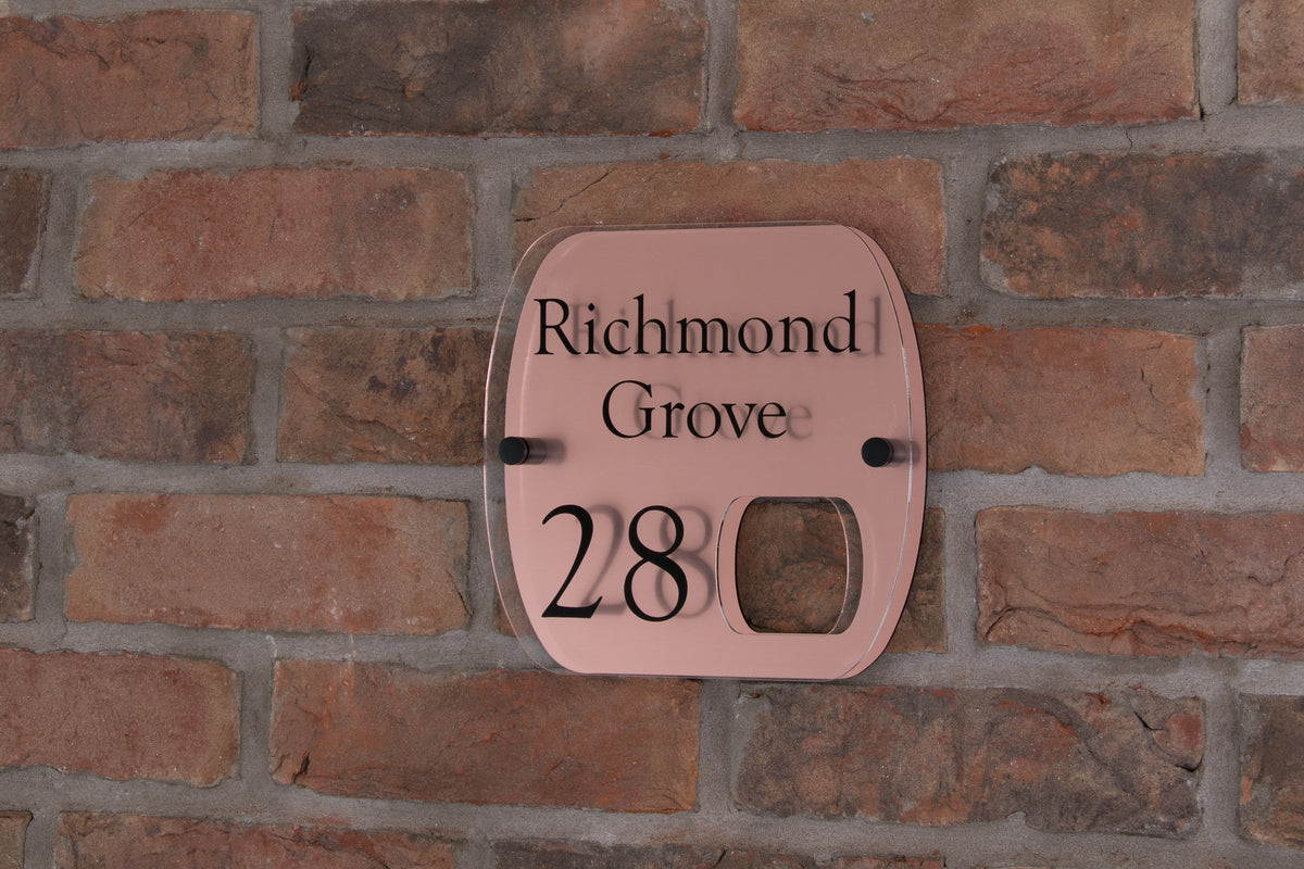 Double Layer Acrylic House Sign - Rounded Rectangle - Brushed Steel Effect