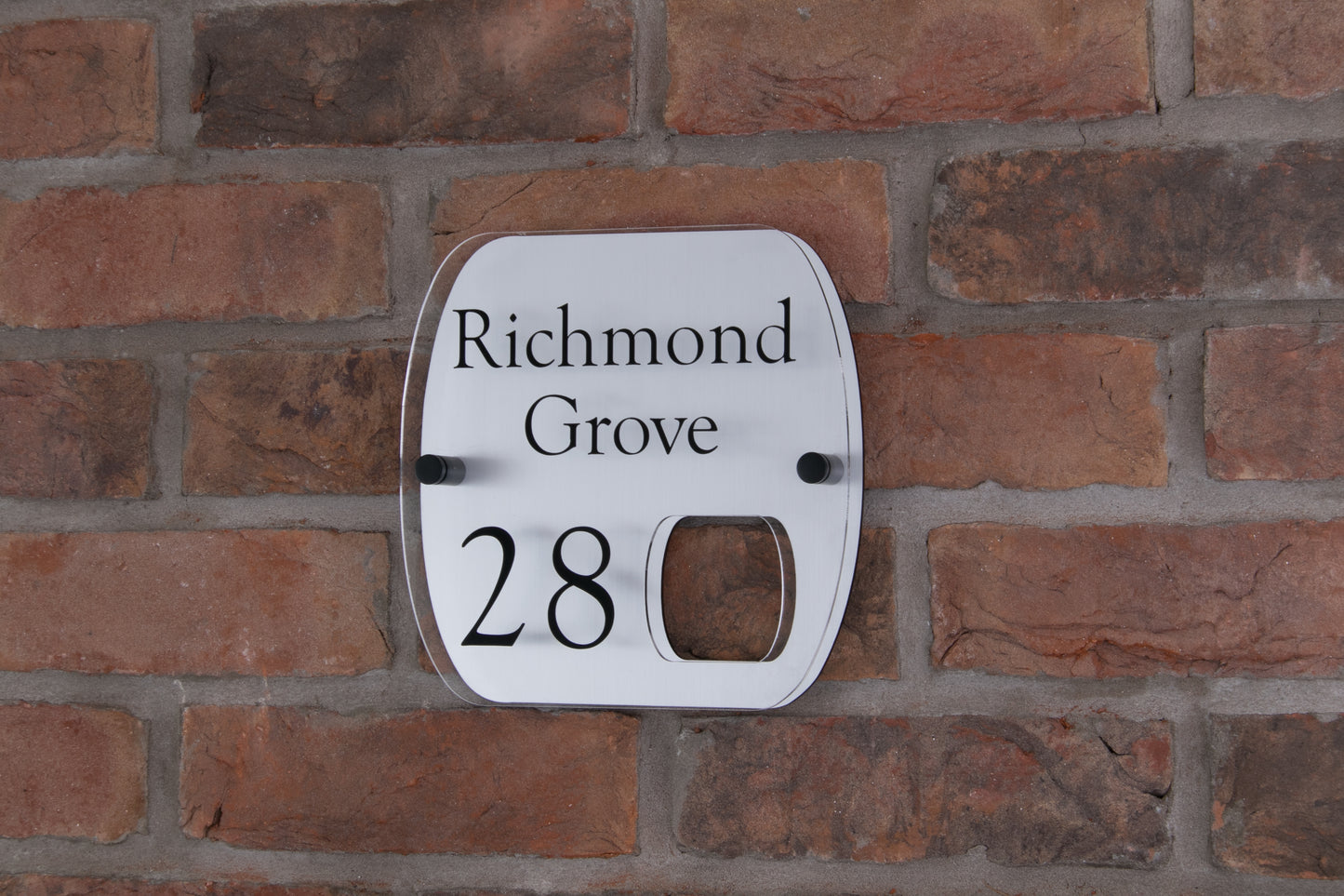 Double Layer Acrylic House Sign - Rounded Rectangle - Brushed Steel Effect