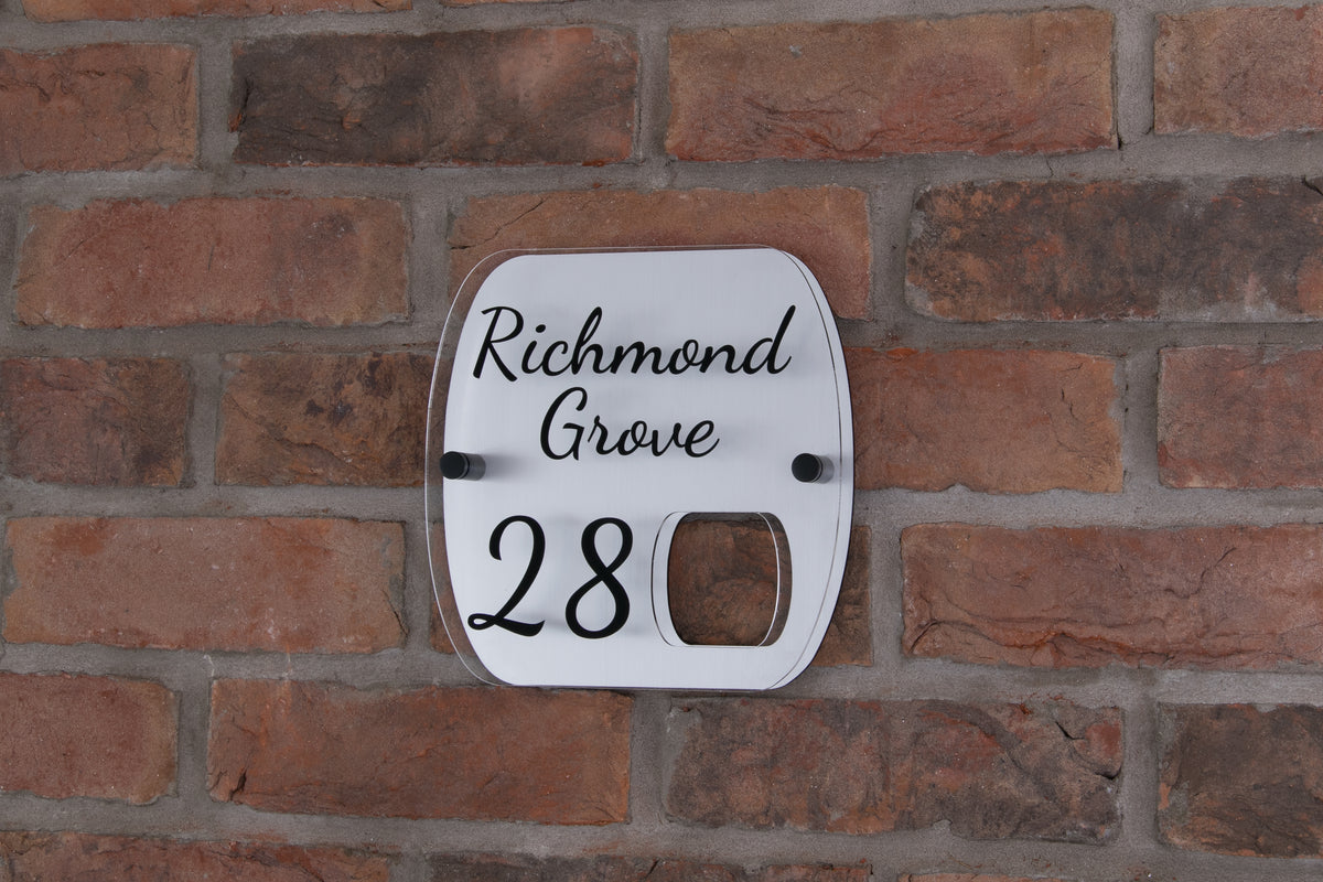 Double Layer Acrylic House Sign - Rounded Rectangle - Brushed Steel Effect