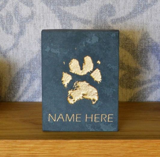 Personalised Original Paw Print, Free-Standing Engraved Slate Pet Memorial,