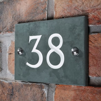 Slate House Number V-carved With White Infill Numbers from 1-99