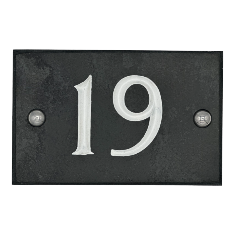 Slate House Number V-carved With White Infill Numbers from 1-99