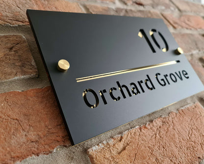 Mirror Acrylic House Sign - Matt Black/Anthracite & Gold/Silver - 25 x 15cm