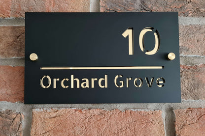Mirror Acrylic House Sign - Matt Black/Anthracite & Gold/Silver - 25 x 15cm