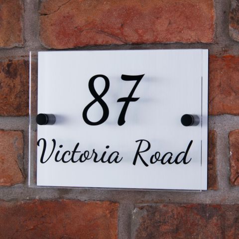 Double Layer Acrylic House Sign - Rectangle - Stainless Steel Effect